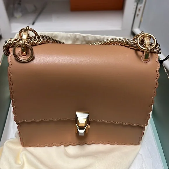 FENDI Kan small scalloped edge crossbody with gold